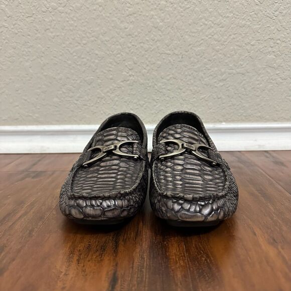 DONALD J. PLINER Vanda Croc Embossed Driving Moccasin Loafers in Brown - Picture 2 of 10